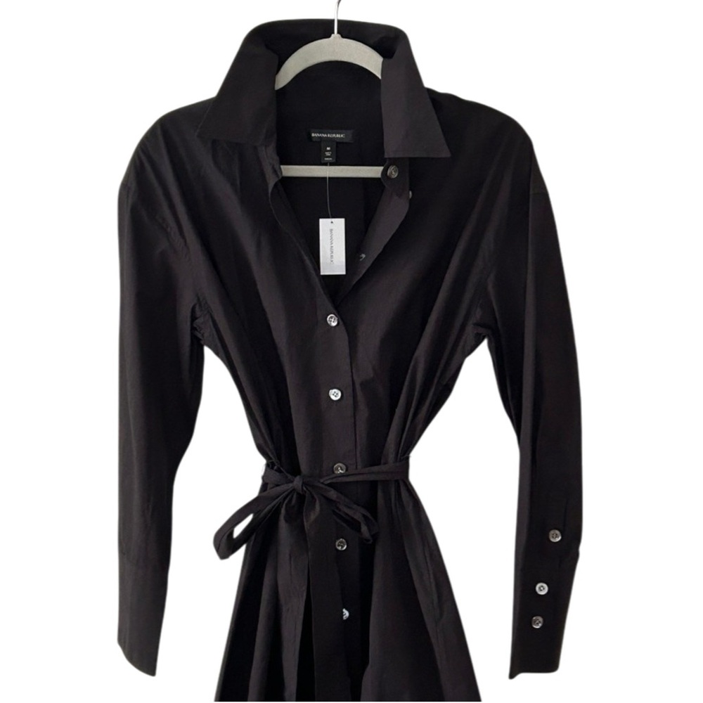 Banana Republic Black Cotton Shirt Dress – Tie Waist, Size M NWT